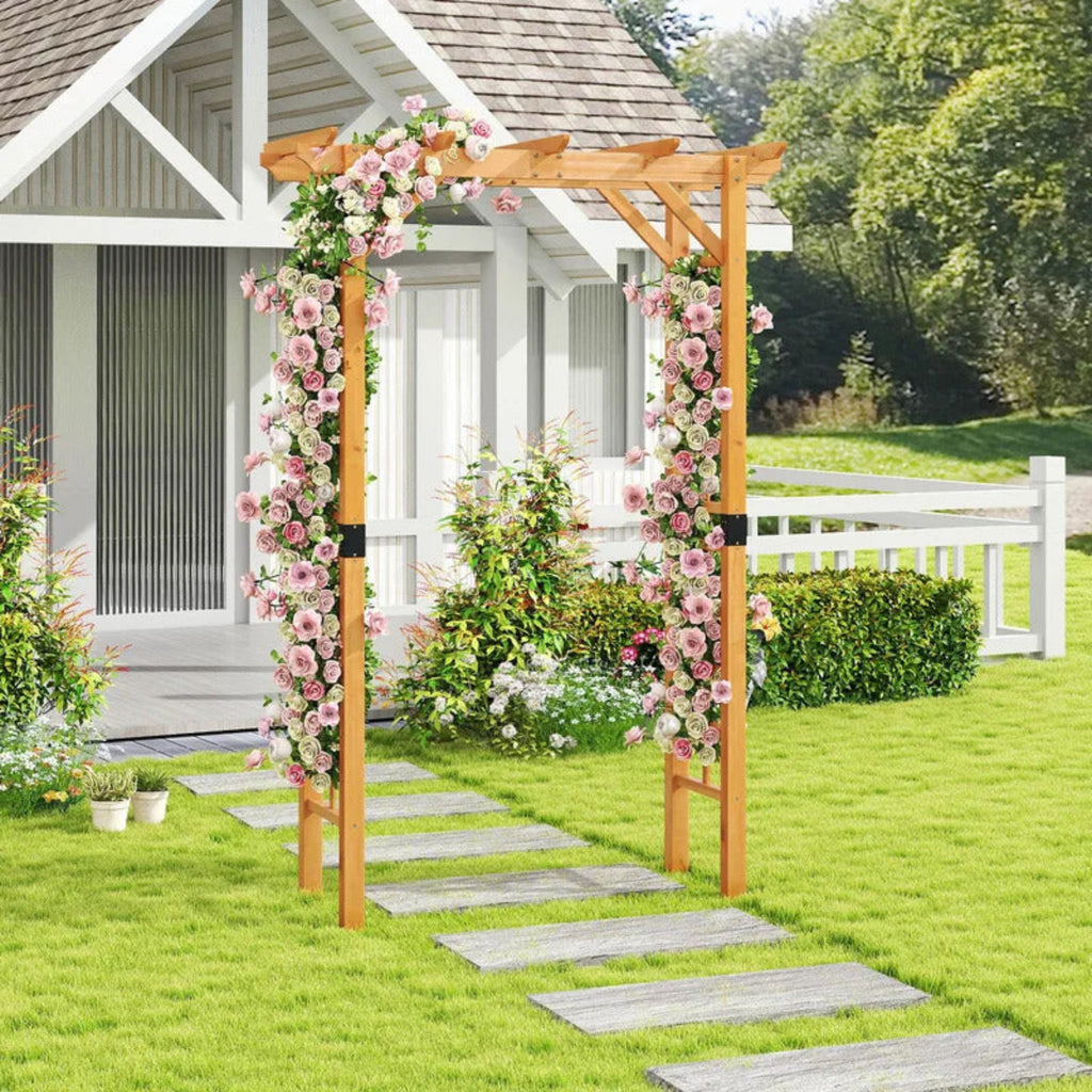 7 FT Garden Arch Wooden Trellis for Climbing Plants - Image 1