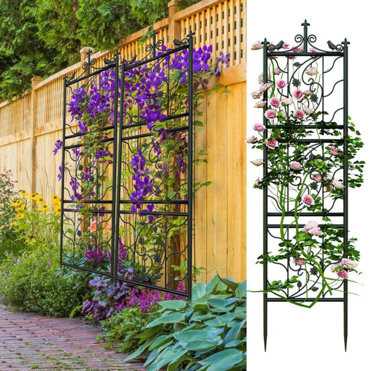 Set of 2 Metal Garden Trellis Tall Plant Climbing - Image 1