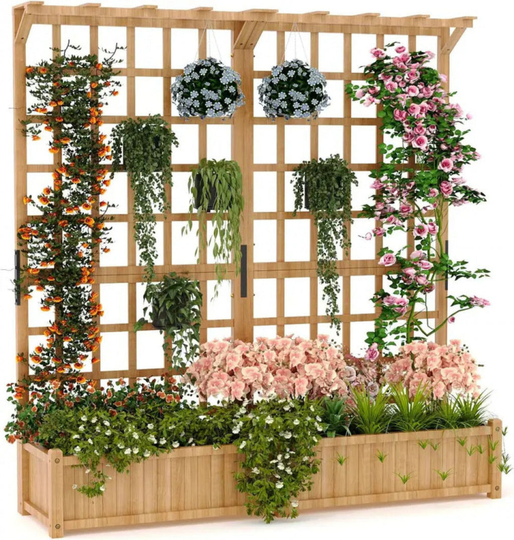 8 Holes Large Raised Garden Trellis with Hanging Roof - Image 1