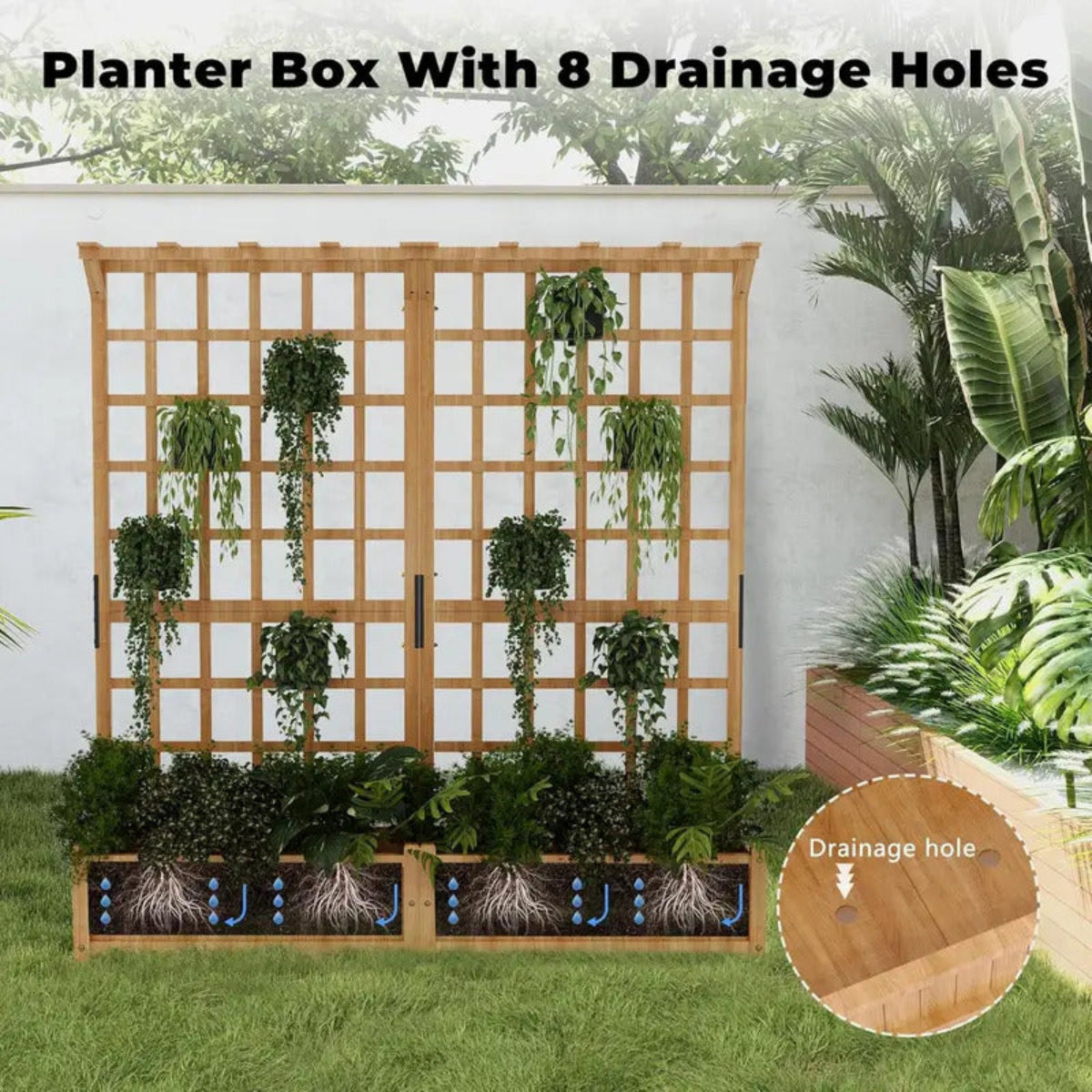 8 Holes Large Raised Garden Trellis with Hanging Roof - Image 4