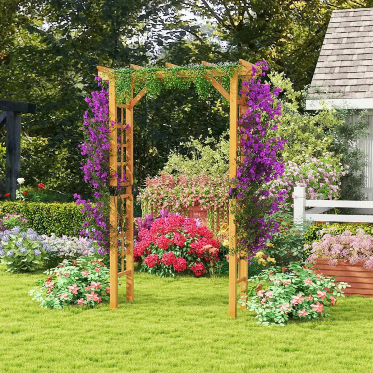 7 FT Garden Arch Wooden Trellis for Climbing Plants - Image 3