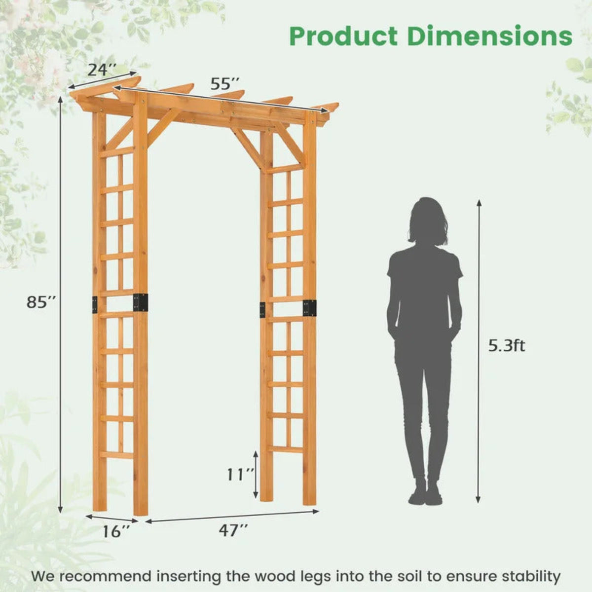 7 FT Garden Arch Wooden Trellis for Climbing Plants - Image 6